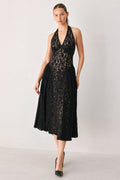 Women's Black Lace Halter Midi Dress