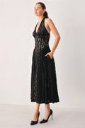 Women's Black Lace Halter Midi Dress