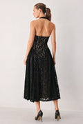 Women's Black Lace Halter Midi Dress