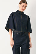 Zip Front Denim Cape Top
