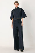Zip Front Denim Cape Top