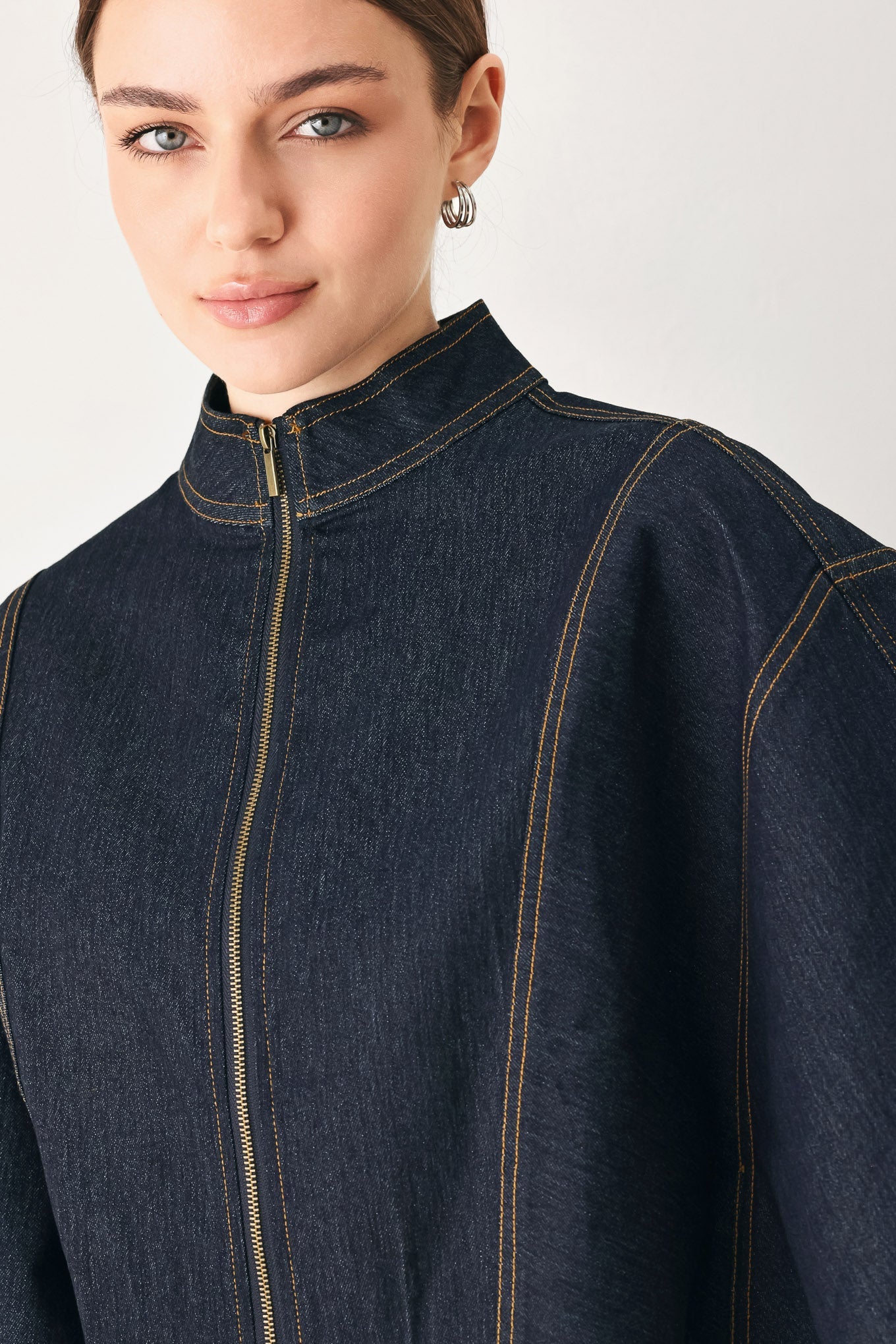 Zip Front Denim Cape Top