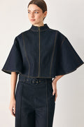 Zip Front Denim Cape Top