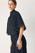 Zip Front Denim Cape Top