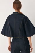 Zip Front Denim Cape Top