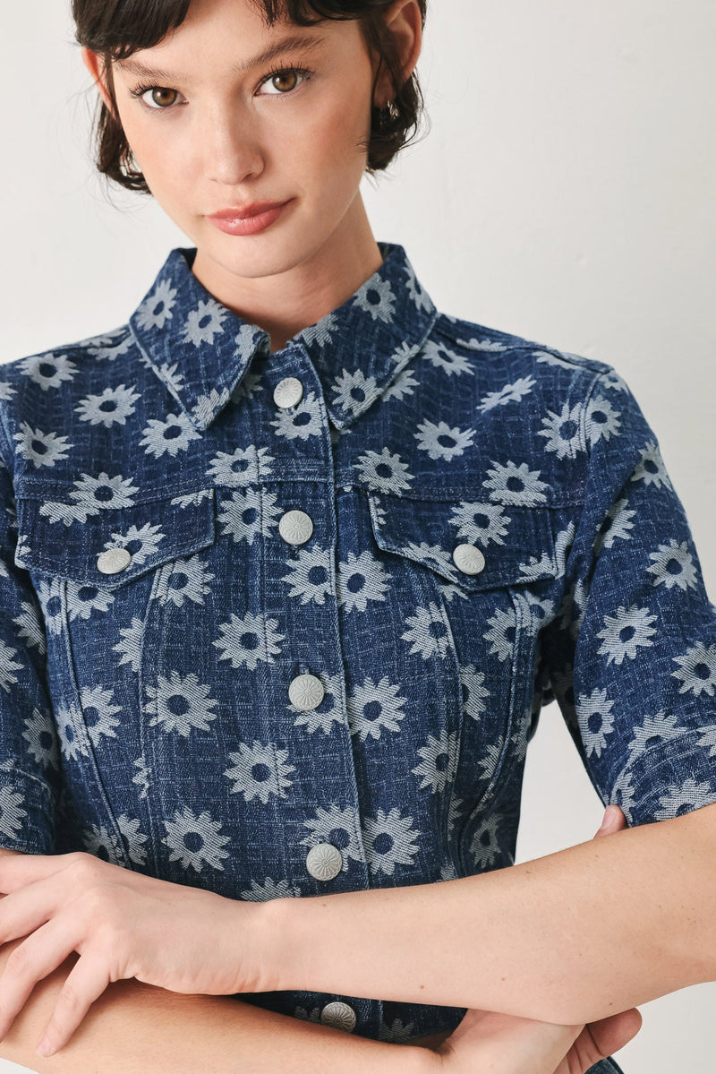 Sweet Daisy Jacquard Denim Jacket