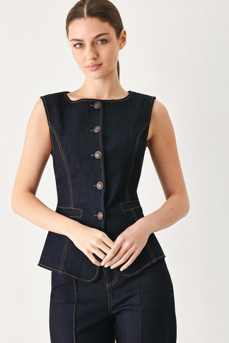 Flying Tomato Contrast Stitch Denim Vest