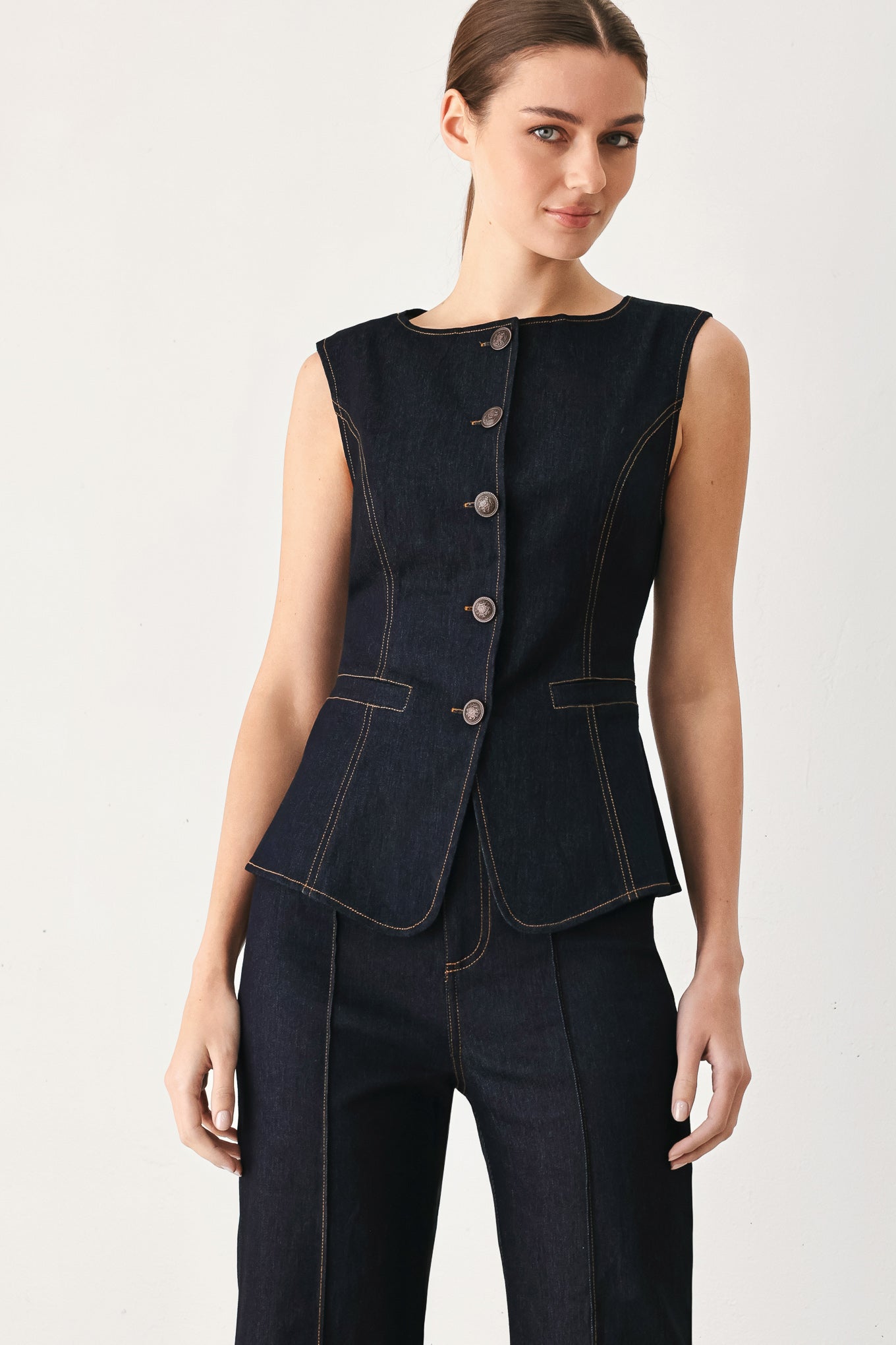 Flying Tomato Contrast Stitch Denim Vest