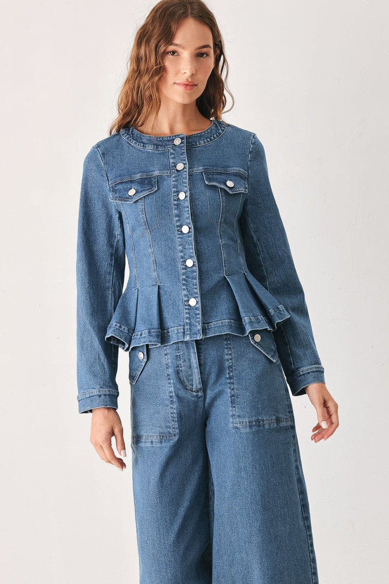 Women's Medium Wash Peplum Denim Jacket