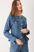 Women's Medium Wash Peplum Denim Jacket