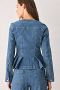 Women's Medium Wash Peplum Denim Jacket