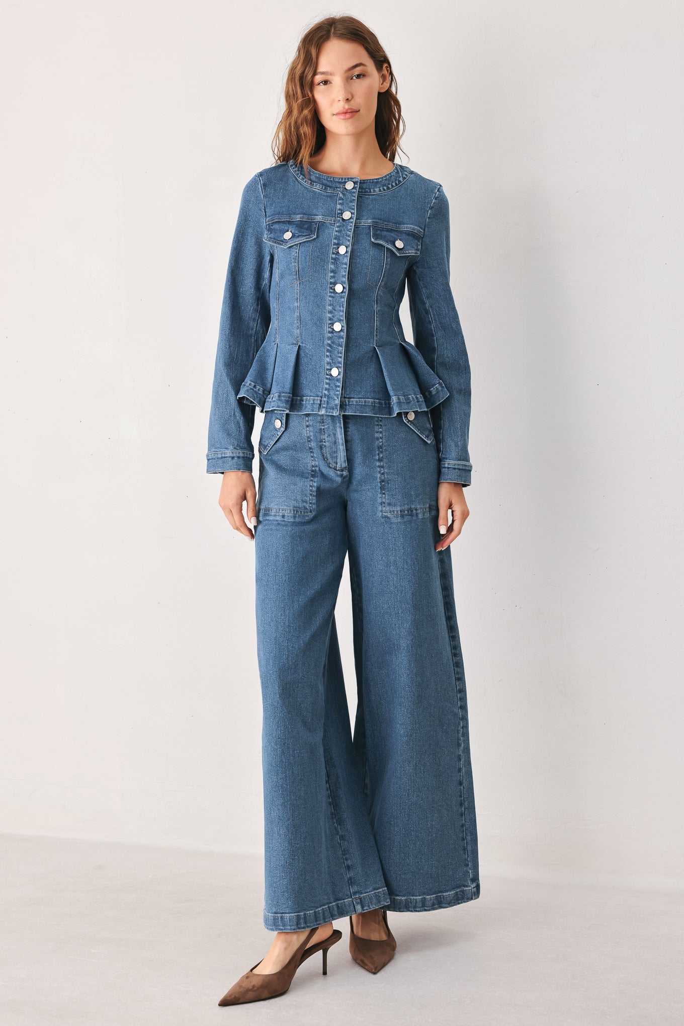 Women's Medium Wash Peplum Denim Jacket
