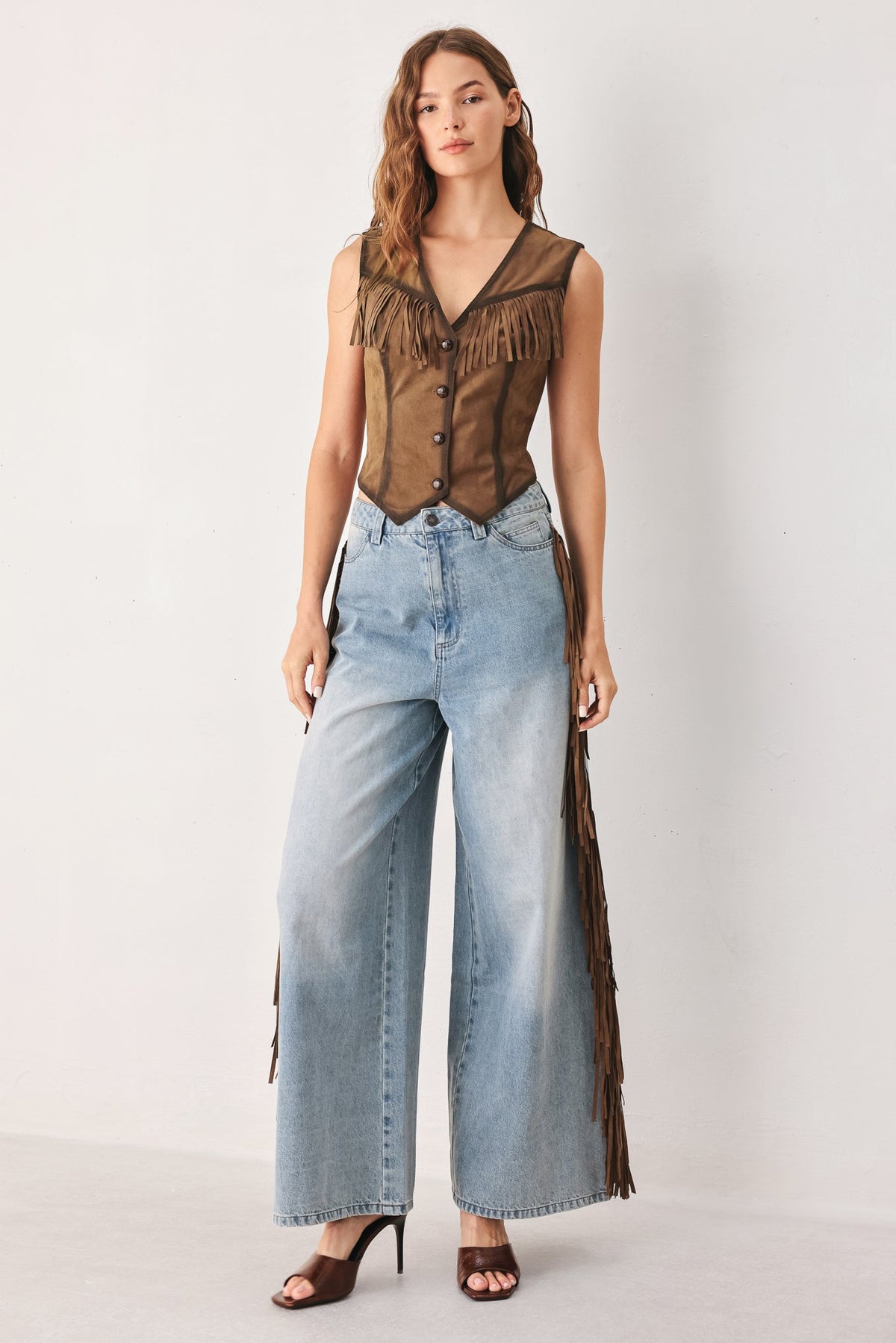 Brown Faux Suede Fringe Vest