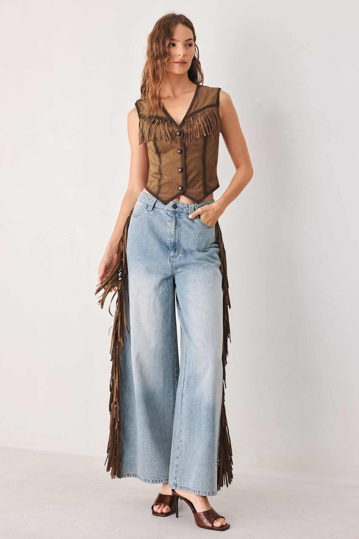 Brown Faux Suede Fringe Vest