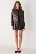 SADDLE STREET BROWN FAUX LEATHER CROPPED JACKET