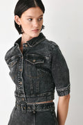 Women's Black Cropped Denim Jacket