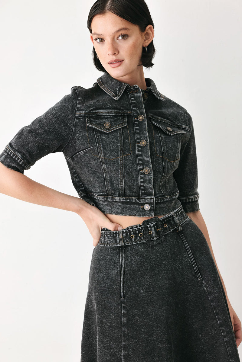 Women's Black Cropped Denim Jacket