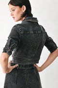 Women's Black Cropped Denim Jacket