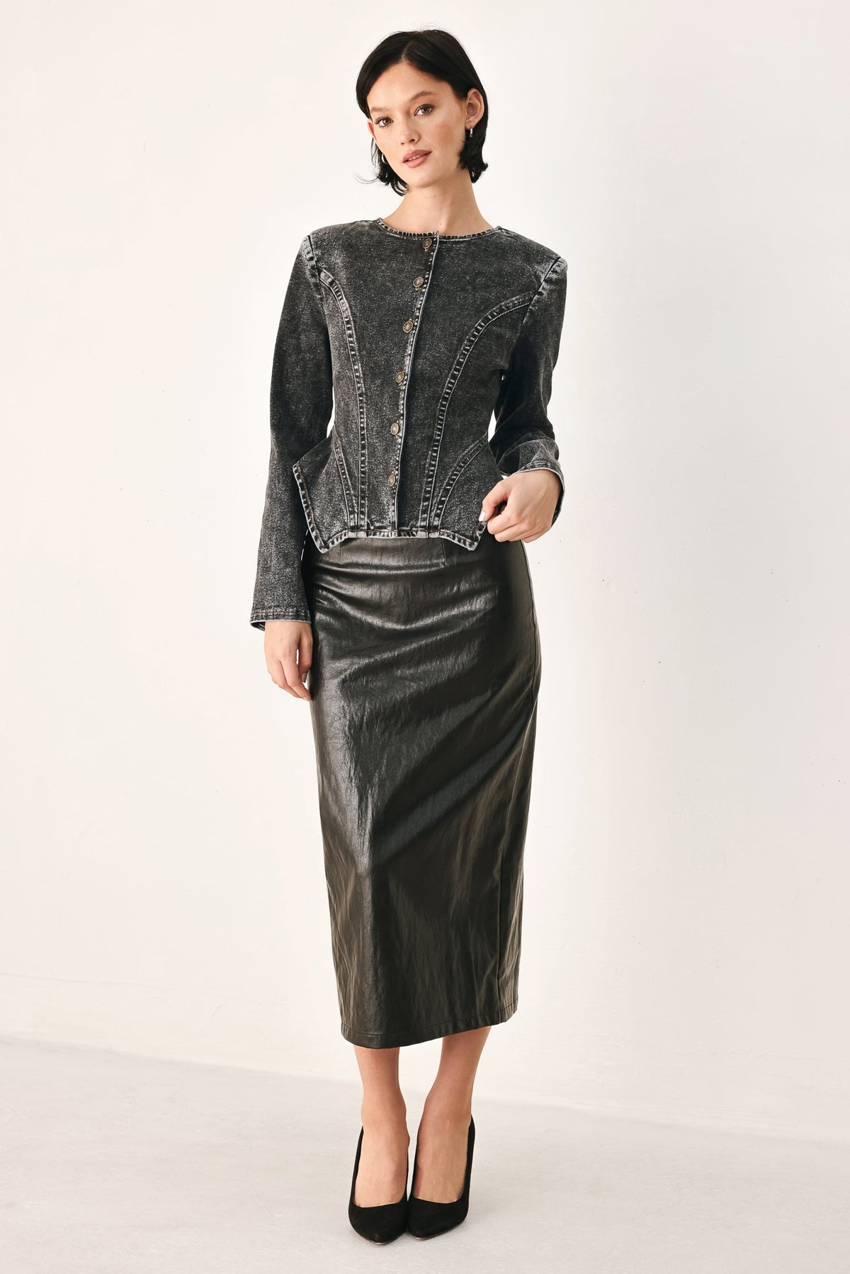 Acid Wash Denim Peplum Jacket