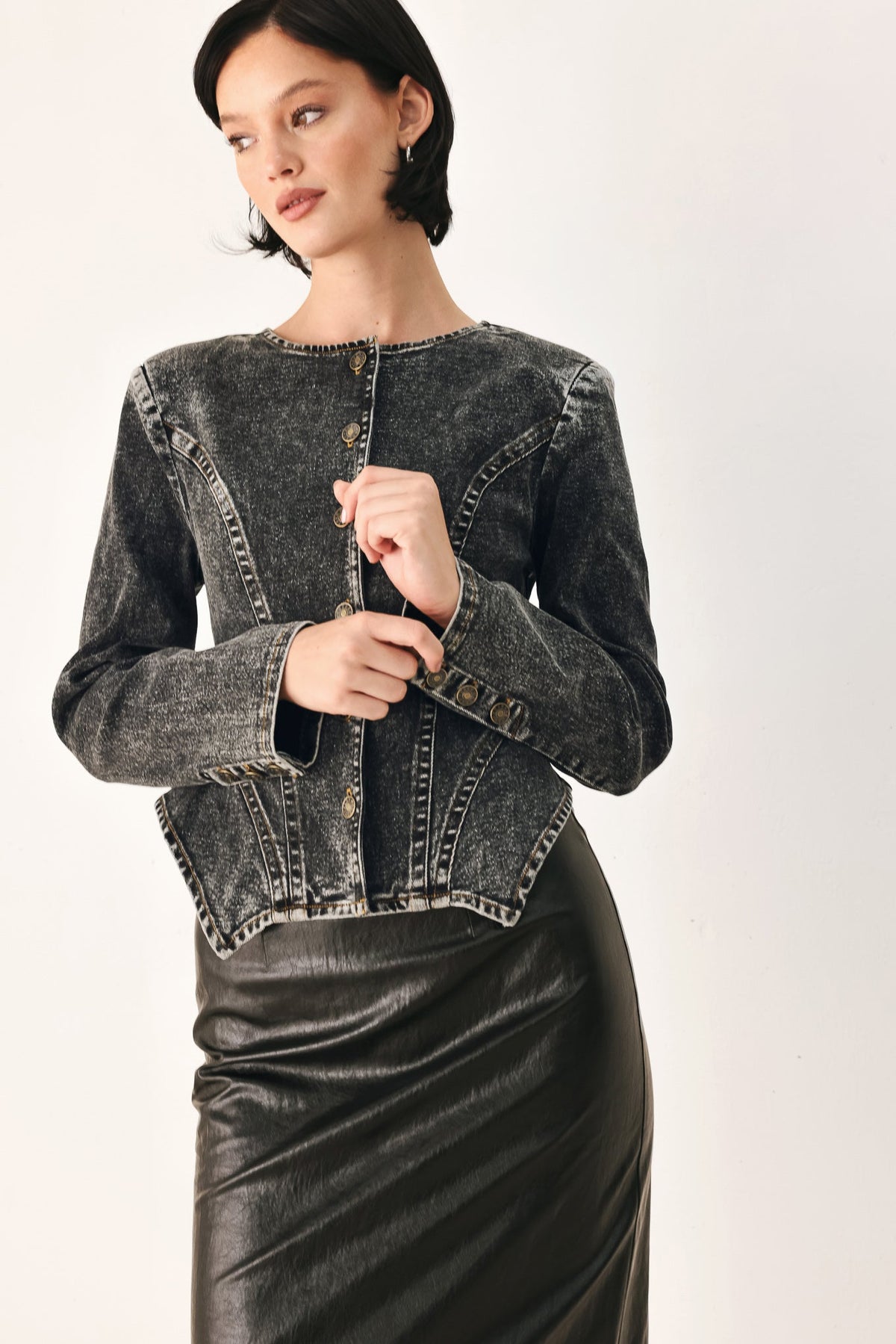 Acid Wash Denim Peplum Jacket
