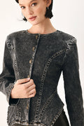 Acid Wash Denim Peplum Jacket