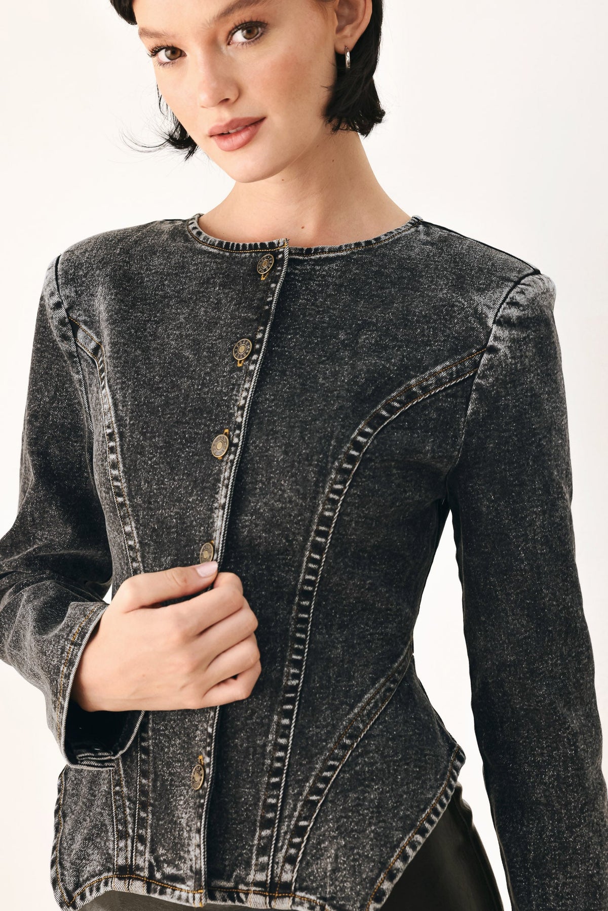 Acid Wash Denim Peplum Jacket