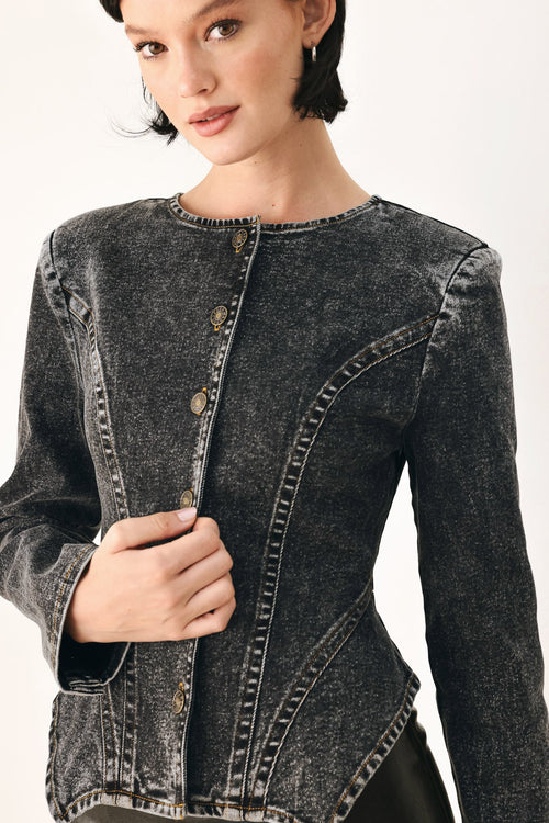 Acid Wash Denim Peplum Jacket