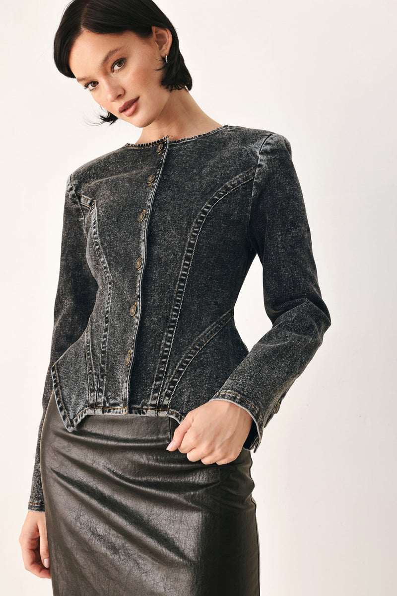 Acid Wash Denim Peplum Jacket