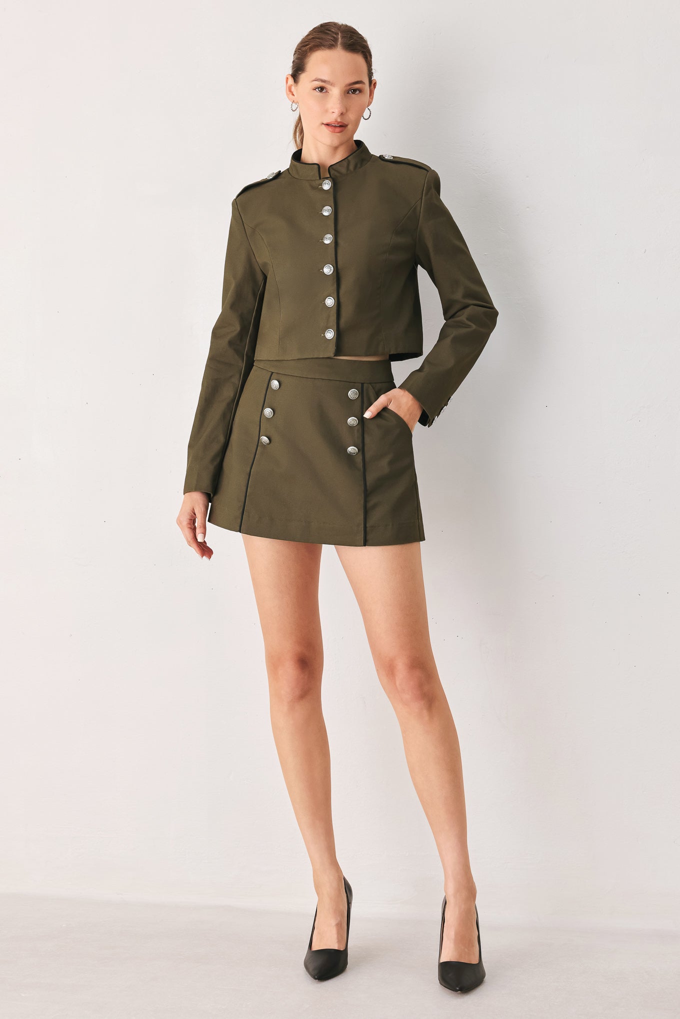 Women's Olive Cropped Utility Jacket