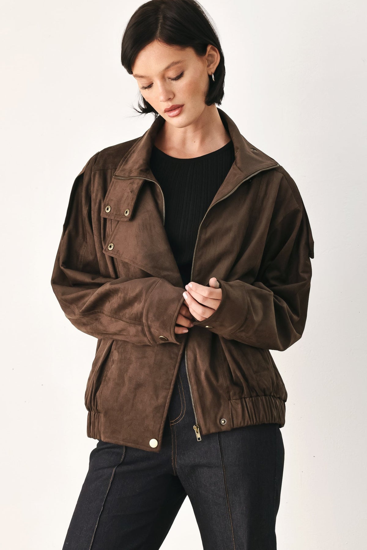 Brown Faux Leather Bomber Jacket