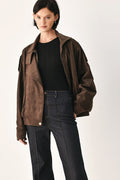 Brown Faux Leather Bomber Jacket