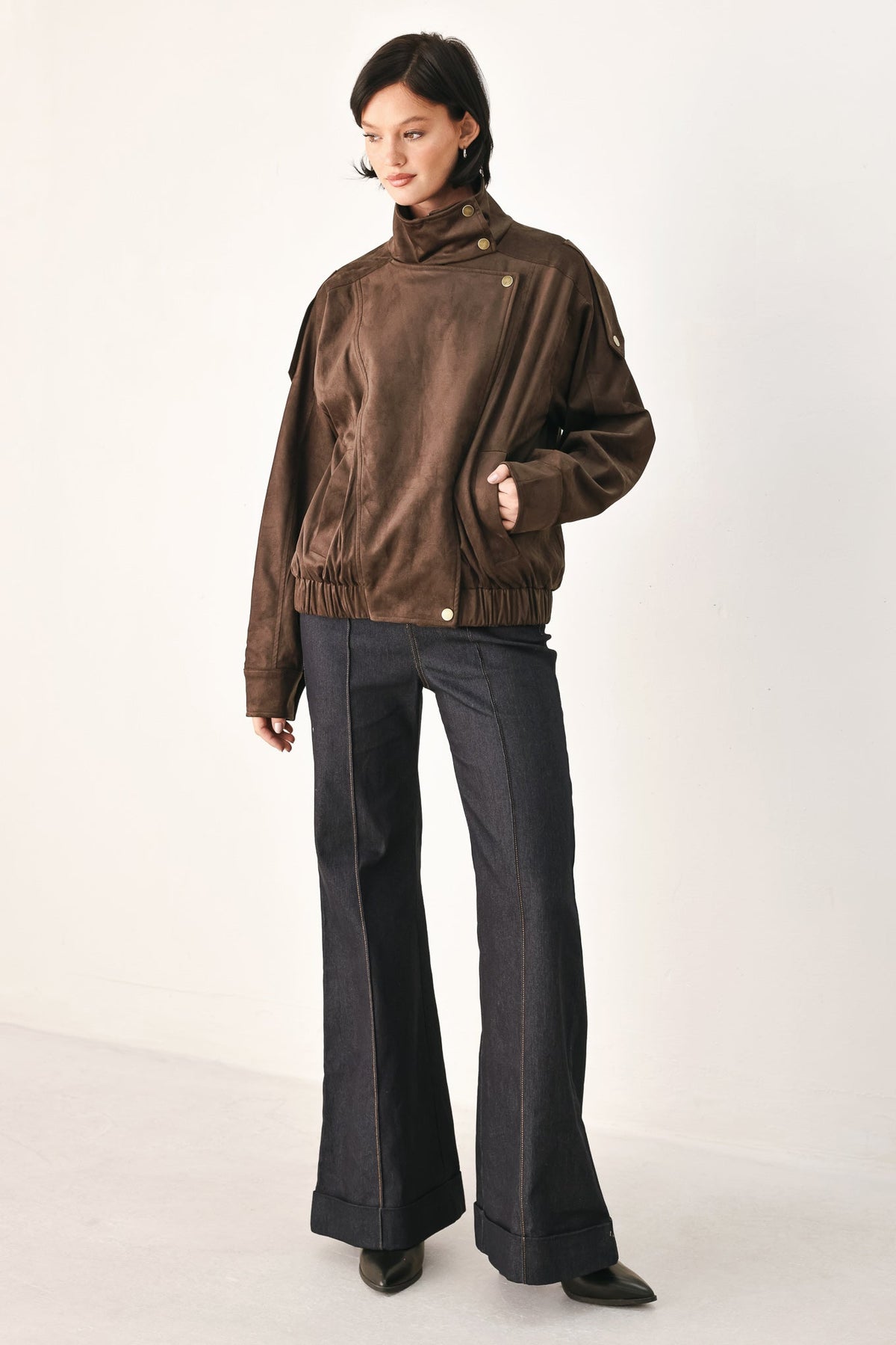 Brown Faux Leather Bomber Jacket