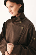 Brown Faux Leather Bomber Jacket