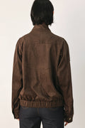 Brown Faux Leather Bomber Jacket