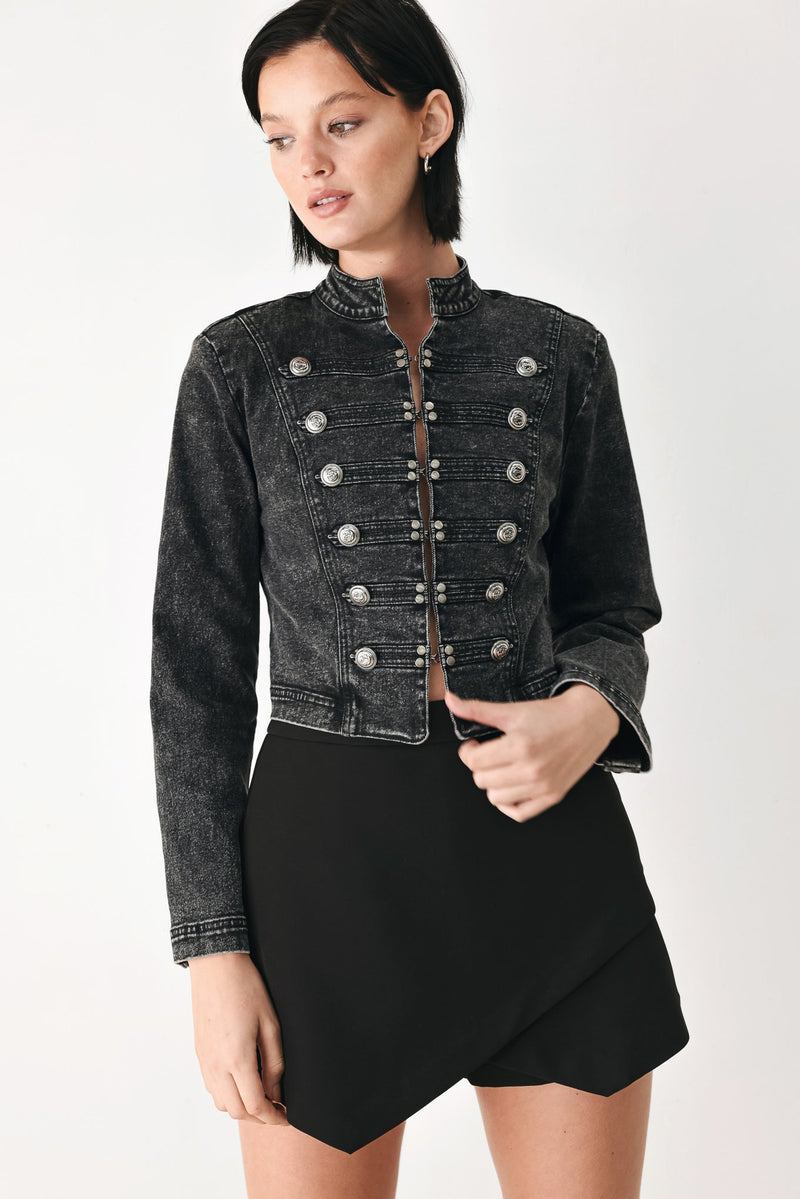 Women’s Black Denim Military Cropped Jacket