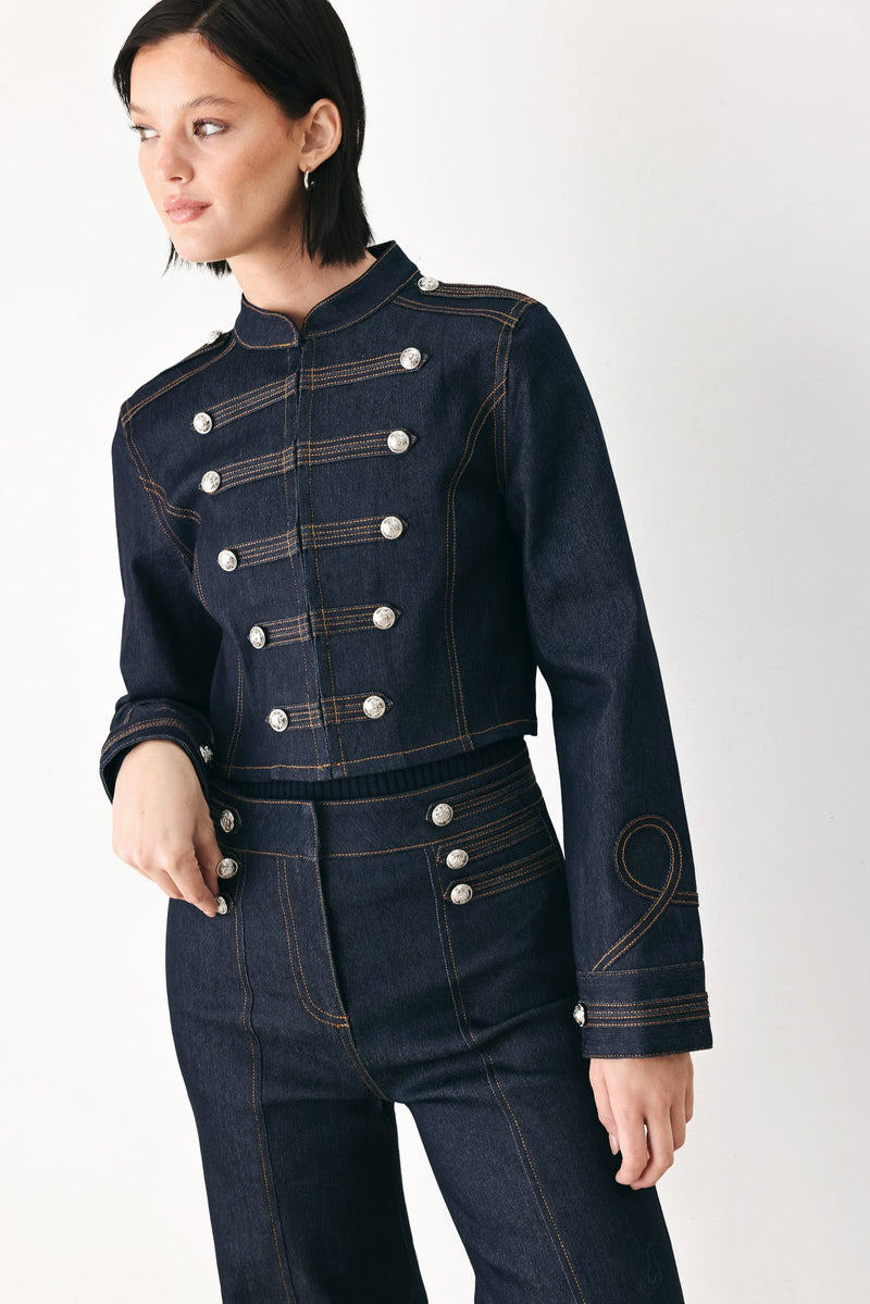 Women’s Dark Indigo Denim Military Jacket