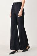 Contrast Stitch Dark Denim Flare Jeans