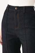 Contrast Stitch Dark Denim Flare Jeans
