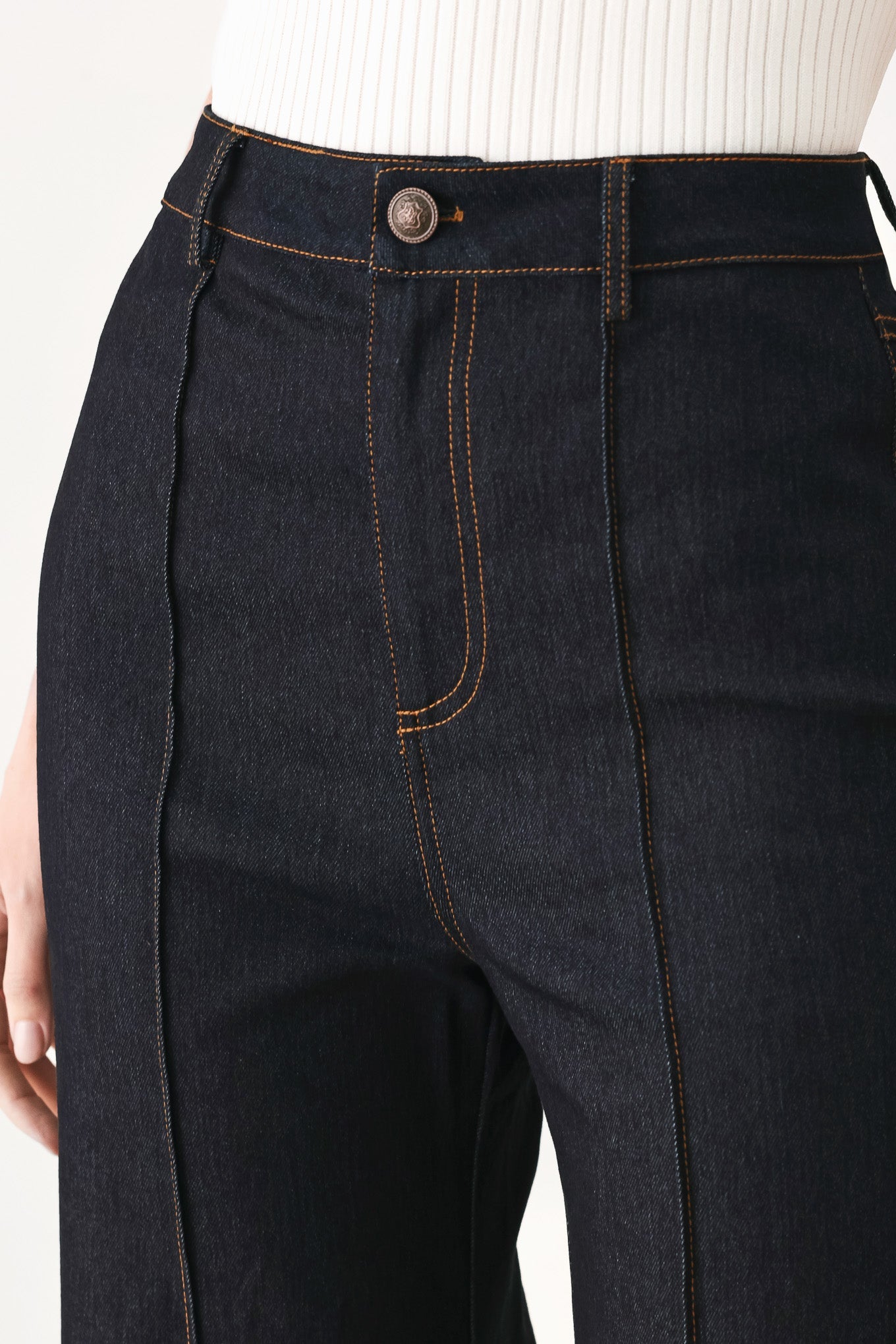 Contrast Stitch Dark Denim Flare Jeans