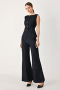 Contrast Stitch Dark Denim Flare Jeans