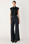 Contrast Stitch Dark Denim Flare Jeans