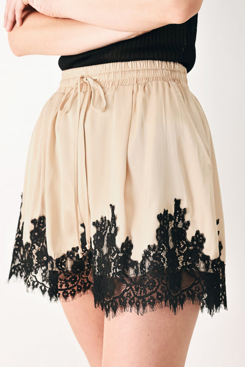 Champagne Lace Trim Shorts