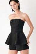 Black Strapless Peplum Romper