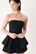 Black Strapless Peplum Romper