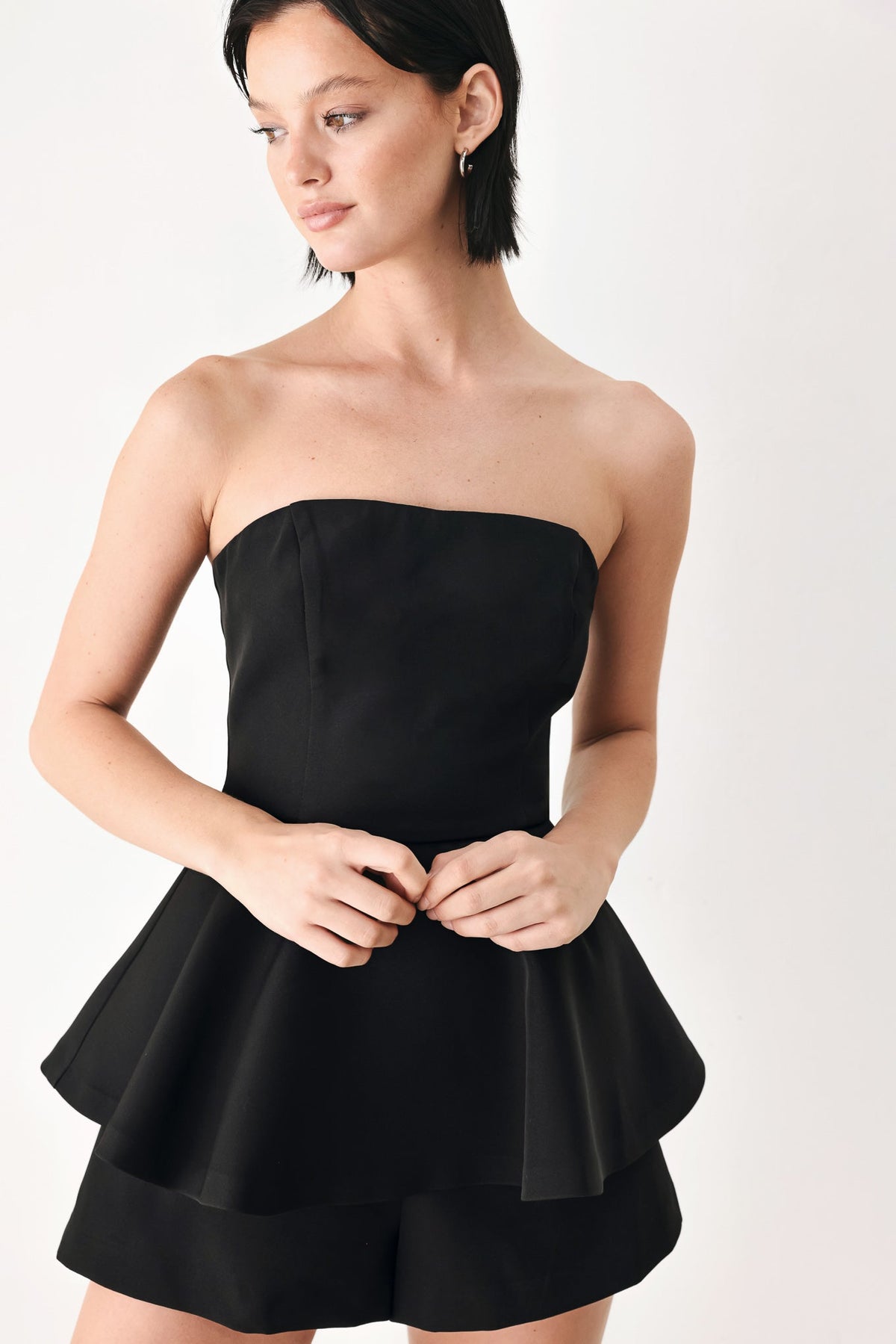 Black Strapless Peplum Romper