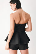 Black Strapless Peplum Romper