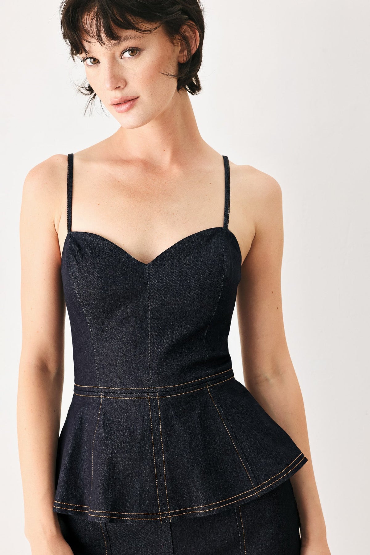 Dark Wash Denim Wide Leg Jumpsuit