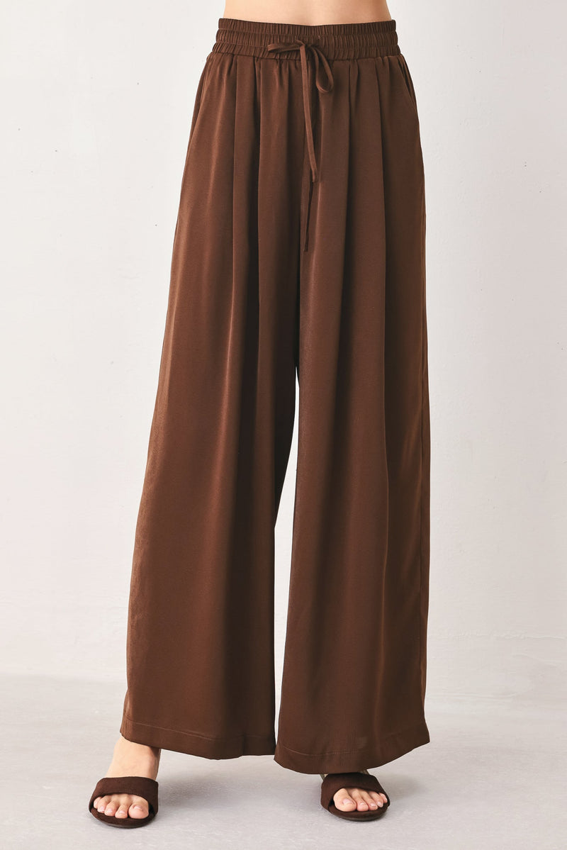 Brown Wide Leg Pants with Elastic Waist