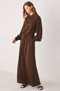 Brown Wide Leg Pants with Elastic Waist
