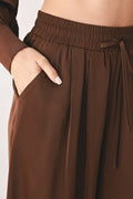 Brown Wide Leg Pants with Elastic Waist